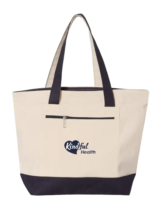 Natural/Navy Zippered Tote  w/Kindful Health Logo