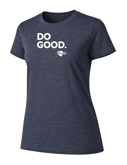 Womens Ring Spun Heather Navy 4.5 oz T-Shirt w/Do Good. Logo
