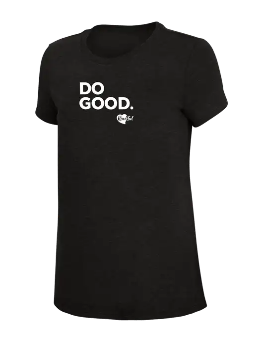 Womens Simply Soft Black 4.5oz Poly/Combed Ring Spun Cotton T-Shirt w/Do Good. Logo