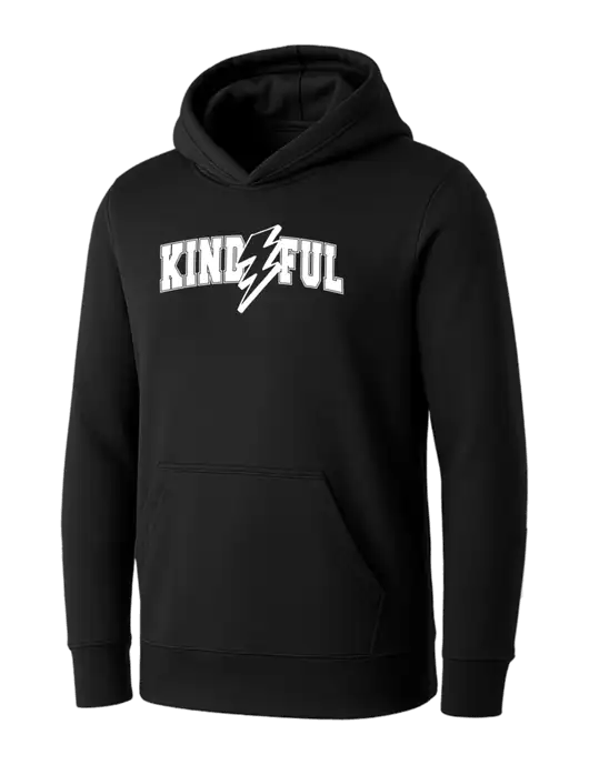 Womens Black Core Fleece Pullover Hooded Sweatshirt w/Kindful Arched Lightning Logo