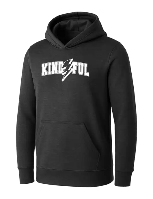 Womens Dark Grey Heather Core Fleece Pullover Hooded Sweatshirt w/Kindful Arched Lightning Logo