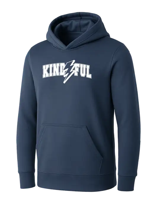 Womens Navy Core Fleece Pullover Hooded Sweatshirt w/Kindful Arched Lightning Logo