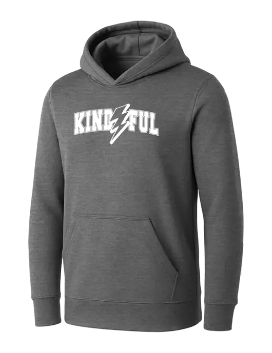 Womens Medium Grey Heather Core Fleece Pullover Hooded Sweatshirt w/Kindful Arched Lightning Logo