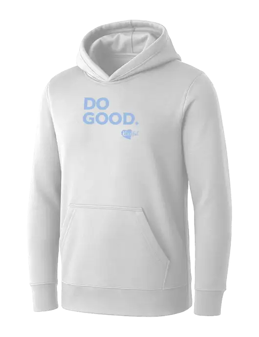Womens White Core Fleece Pullover Hooded Sweatshirt w/Do Good. Logo