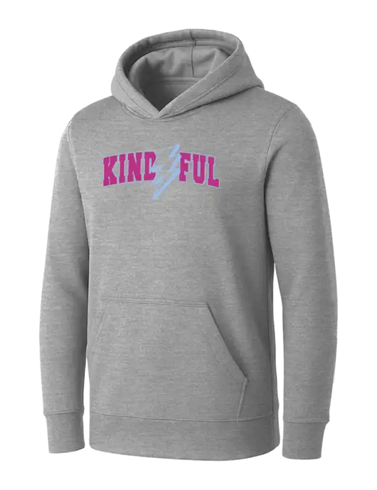 Womens Light Grey Heather Core Fleece Pullover Hooded Sweatshirt w/Kindful Arched Lightning Logo