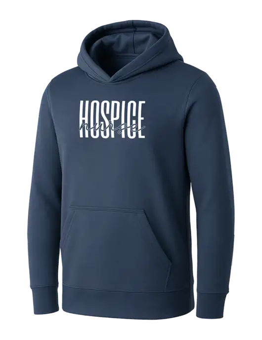 Womens Navy Core Fleece Pullover Hooded Sweatshirt w/Kindful Hospice Nurse Logo