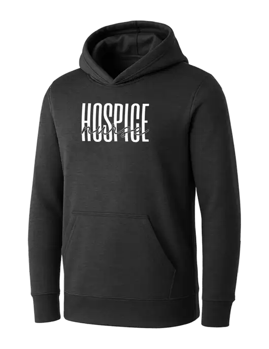 Womens Dark Grey Heather Core Fleece Pullover Hooded Sweatshirt w/Kindful Hospice Nurse Logo