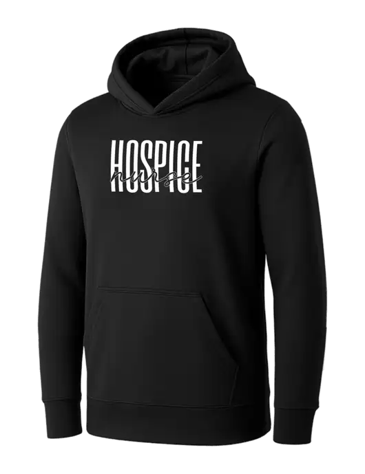 Womens Black Core Fleece Pullover Hooded Sweatshirt w/Kindful Hospice Nurse Logo