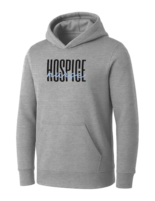 Womens Light Grey Heather Core Fleece Pullover Hooded Sweatshirt w/Kindful Hospice Nurse Logo