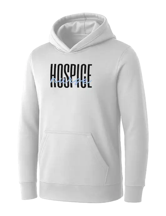 Womens White Core Fleece Pullover Hooded Sweatshirt w/Kindful Hospice Nurse Logo
